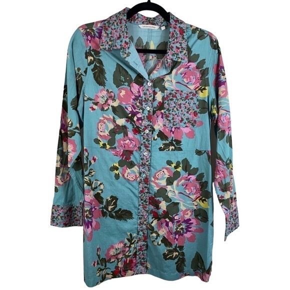 Soft Surroundings Scattered Floral Roses Tunic Blouse Shirt Top Size Medium - Picture 1 of 9